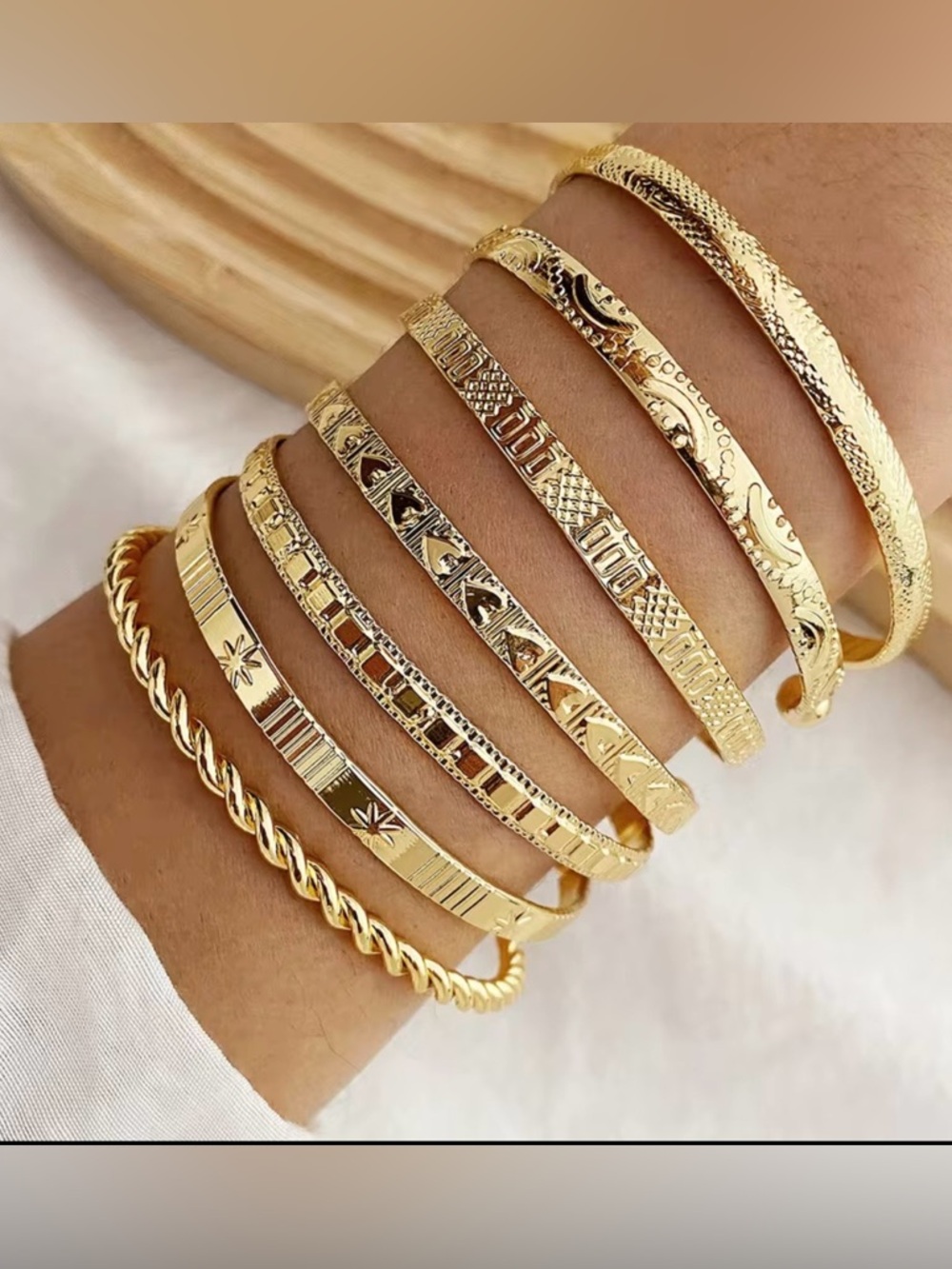 Gold Plated Women's Stacked 7pc Bangles Bracelet Set